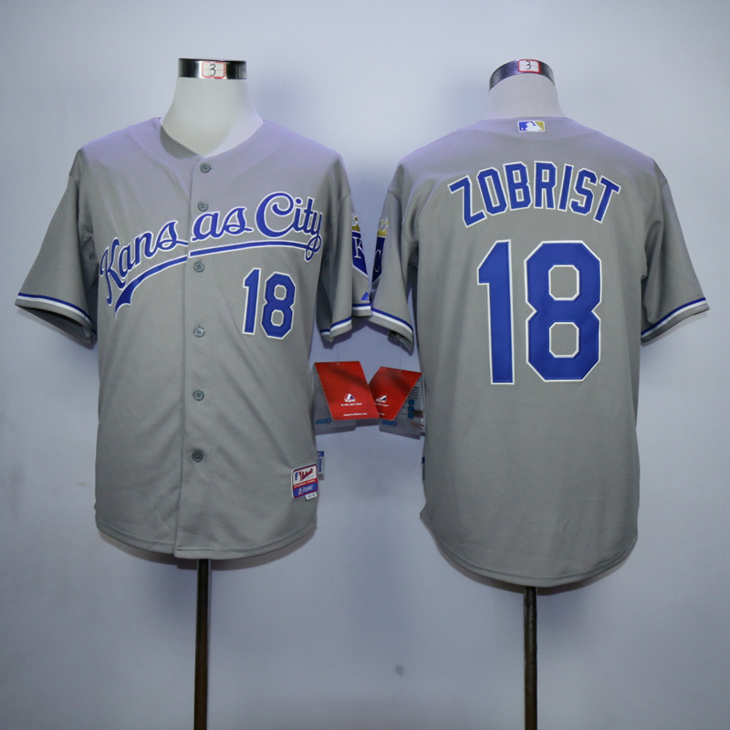 Men Kansas City Royals #18 Zobrist Grey MLB Jerseys->kansas city royals->MLB Jersey